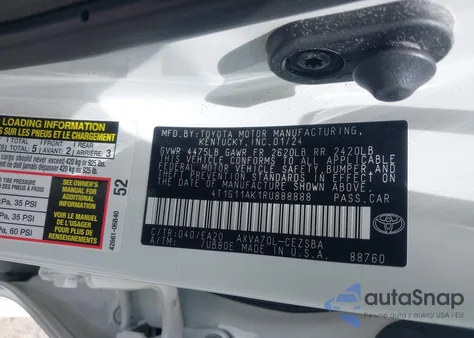 2024 Toyota Camry Se z USA, uszkodzony, nr VIN 4T1G11AK1RU888888